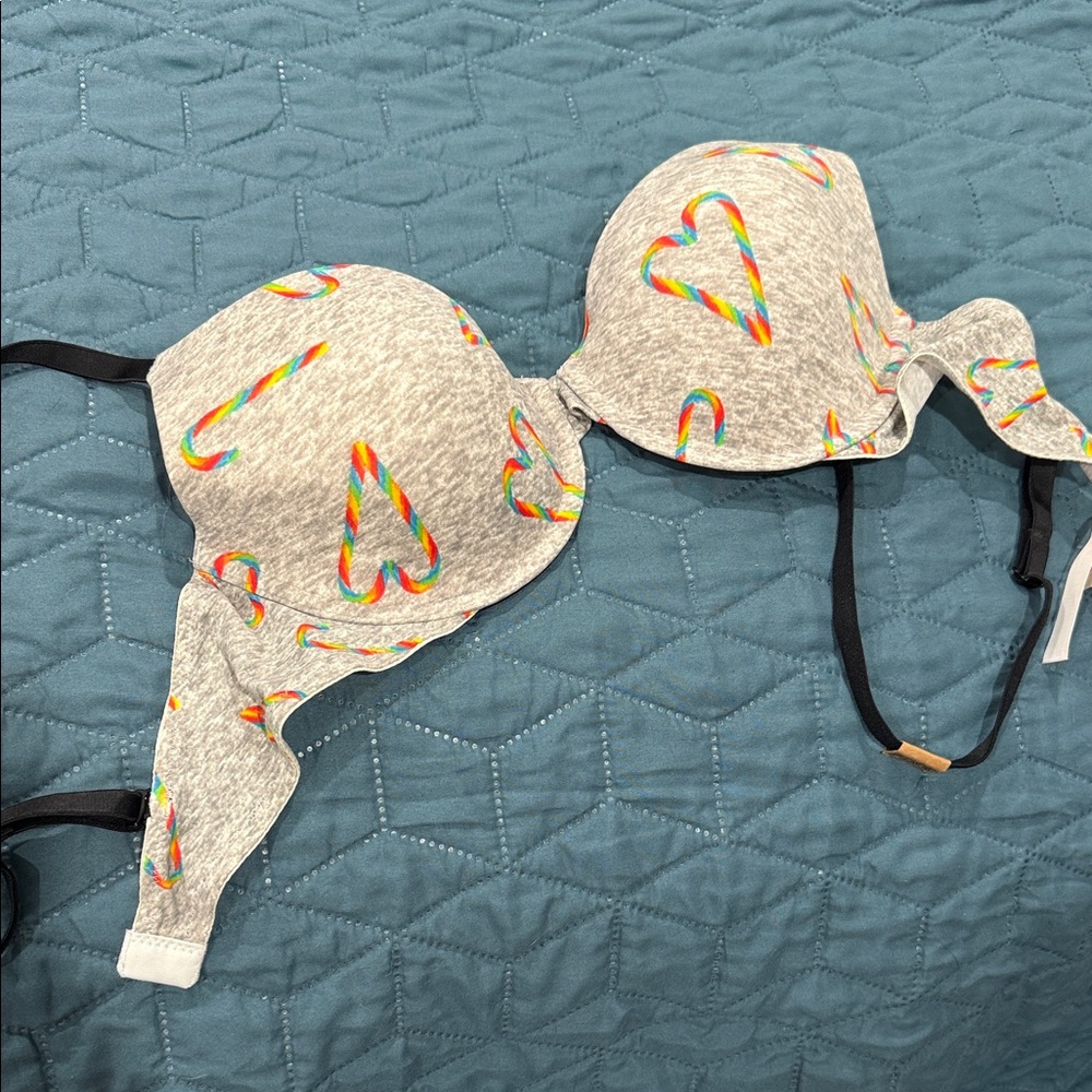 Gray Bra with Rainbow Candy Cane Bra
